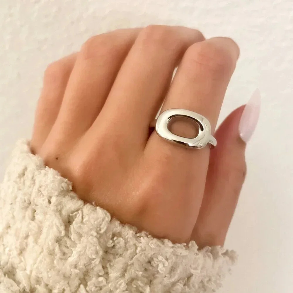 925 Sterling Silver Dainty Oval Ring Geometric Ring Minimalist Ring